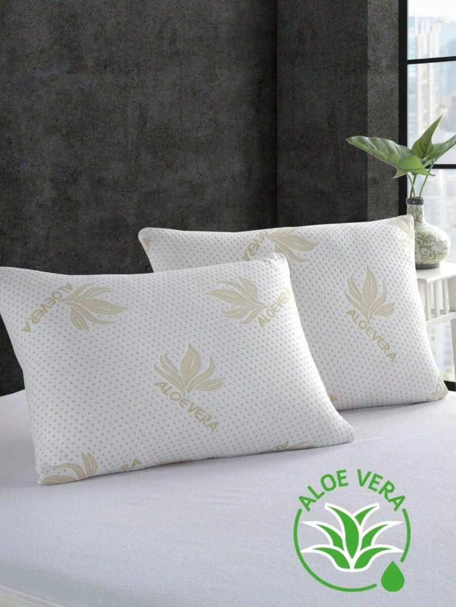 Fabricado en Turquía - Almohada de Aloe Vera 50x70 Cm - 100% Relleno de Poliéster, Almohada Transpirable e Hipoalergénica para Dormir