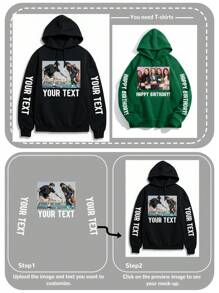 Customized Men's Hoodie, Personalize With Your Photo/Group Photo/Couple/Couples/Family/Friend/Pet/Landscape, Input Your Desired Text, Men's Black Sweatshirt, Men's Fleece Hoodie, Valentine's Day Customization, Autumn Clothing, Best Friend Gift, Christmas Personalized, Winter Men's Wear, Valentine's Day/Father's Day/Anniversary/Birthday Gift, Gift For Him, Halloween Hoodie, Christmas Hoodie - Black - View 4