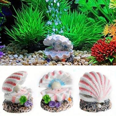 1pc Ocean Oasis Shell Pearl Air Stone, ABS Aeration Stone For Fish Tank Decoration, Uncharged, No Battery Required, Compatible With Small Fish Tanks, Hose Not Included. Boosts Oxygen & PH, Durable Resin Bubbler For Fish Tanks, Enhances Aquatic Life