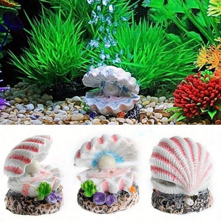 1pc Ocean Oasis Shell Pearl Air Stone, ABS Aeration Stone For Fish Tank Decoration, Uncharged, No Battery Required, Compatible With Small Fish Tanks, Hose Not Included. Boosts Oxygen & PH, Durable Resin Bubbler For Fish Tanks, Enhances Aquatic Life - Multicolor - View 1