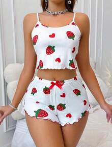 Women's Summer Sexy Heart Baby Doll Set, Blogger Baby Doll Sensual Pajamas - 紅白色 - 查看 1