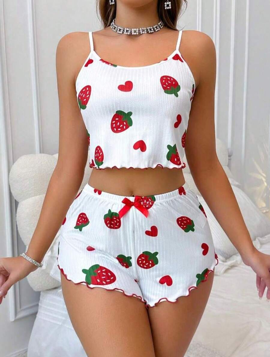 Women's Summer Sexy Heart Baby Doll Set, Blogger Baby Doll Sensual Pajamas - 紅白色 - 查看 1