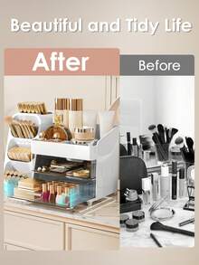 Makeup Organizer With Brush Holder, Lipstick Organizer, Large Bathroom Countertop Organizer, Nail Polish Organizer, Skin Care Storage, Make Up Organizers For Storing Lipsticks, Nail Polishes, Perfumes, White Makeup Organizer Storage Organizer Vanity Organiser Bathroom Organizer Perfume Organizer Jewelry Organiser Hair Accessories Organizer Jewelry Box Organization And Storage For Dorm Room Essentials College Makeup Brush Holder Desk Accessories Nail Supplies Vanity Accessories Travel Essentials Bathroom Accessories Bathroom Decor Room Decor Summer, Valentines Gift - 白色 - 查看 8