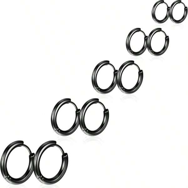 5 paires de boucles d'oreilles créoles en acier inoxydable plaqué or 14 carats. Elles peuvent être portées comme boucles d'oreilles de cartilage, tragus, hélix et boucles d'oreilles "Huggie". Convient pour un port quotidien pour les femmes et les hommes.