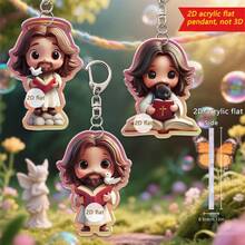 1 Creative Jesus Image Holding Heart And Lamb, Fashionable Beach Style Religious 2D Flat Acrylic Home Decoration Essential, Car Rearview Mirror Ornaments, Bedroom, Living Room Home Interior Wall Decoration, Holiday Party Decoration, School Bag Back Ornaments And Suitcase Pendants, Perfect Gift For Family And Friends School Decor School Surprise Dormitory Decor Back To School Room Decor School Supplies - Jesus-pendant-d-shaped Keychain - View 18