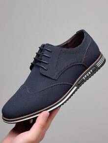 男士方块男鞋休闲哑光低帮英伦风男鞋 - 藍色 - 查看 1