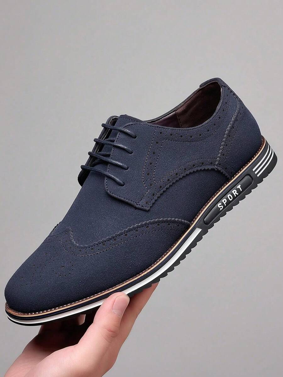 男士方块男鞋休闲哑光低帮英伦风男鞋 - 藍色 - 查看 1