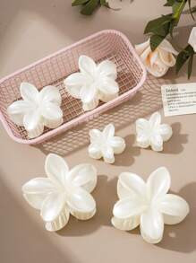 爪夹 6 件/套仿珍珠白花发夹女士，波西米亚夏威夷海滩度假时尚休闲发饰，适合发髻、刘海、马尾辫装饰，学校用品，大学