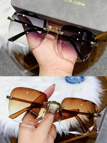 نظارات موضة نسائية بدون حافة مربعة الشكل، نظارات الموضة للرجال والنساء لفصل الصيف والسفر (لا يتضمن علبة النظارات) للعطلات الشاطئية والخارجية والسفر