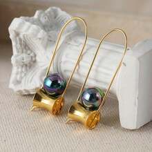 Black Tahitian Pearl Earrings, Lightweight, Golden Seamless Rings - 金的 - 查看 5