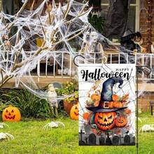 TYFYO 1 件万圣节快乐橙黄色南瓜花园庭院旗帜 12x18 双面适合节日双面加厚防水户外装饰，12x18 英寸，涤纶纤维材质，非常适合门廊、庭院、庭院和后院装饰 | 节日旗帜设计 | 防水旗帜，户外花园旗帜 | 四季装饰，不包括旗杆