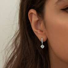 925 Sterling Silver Cubic Zirconia Round Pendant Earrings, Diamond Earrings, Fashionable & Delicate, Suitable As Birthday Gift