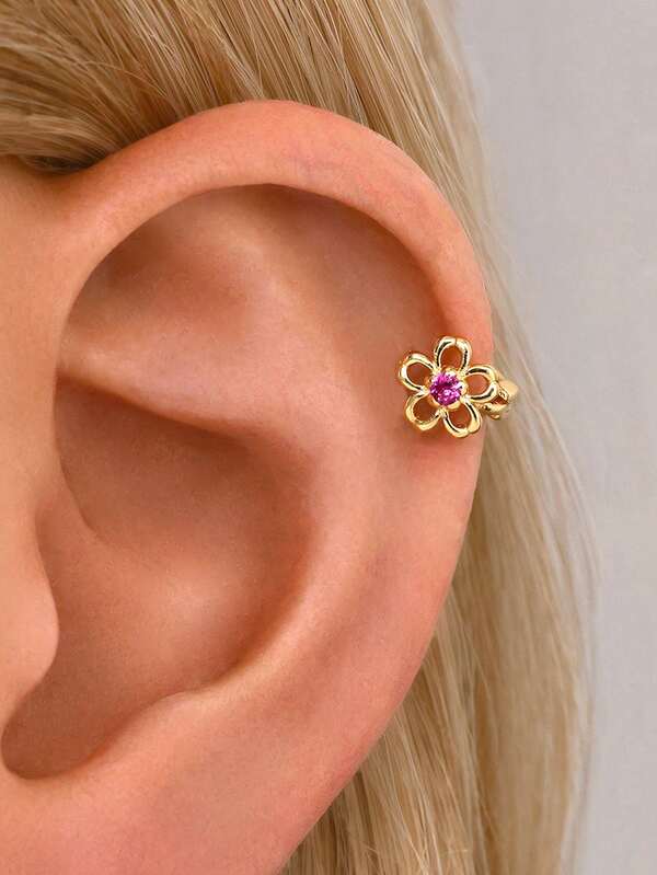 1pc 925 Sterling Silver Flower Earrings, Inlaid With Shiny Cubic Zirconia, Featuring A Minimalist Clover Design, Suitable For Girls And Women For Daily Wear And Party