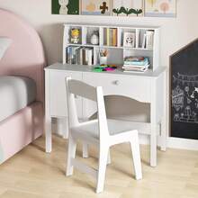 Children's Desk With Chair, Desk Set With Drawer, Storage Compartments & Cupboard, Children's Seating Group, Student Desk For Children From 3 Years, For Children's Room Playroom Kindergarten - 白色 - 查看 1