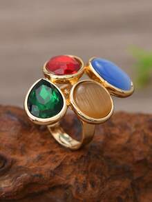 Anillo floral geométrico minimalista, adecuado para el uso diario de las mujeres y como regalo - Multicolor - Ver 11