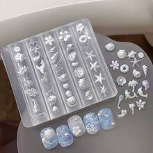 1 khuôn silicon tái sử dụng hình trái tim và nơ 3D, chất liệu trong suốt, có thể tạo hình ngôi sao và vỏ sò, khuôn khắc móng, dụng cụ trang trí làm đồ trang sức DIY, khuôn trang trí móng 3D dễ thương. - Nhiều màu - Xem 4