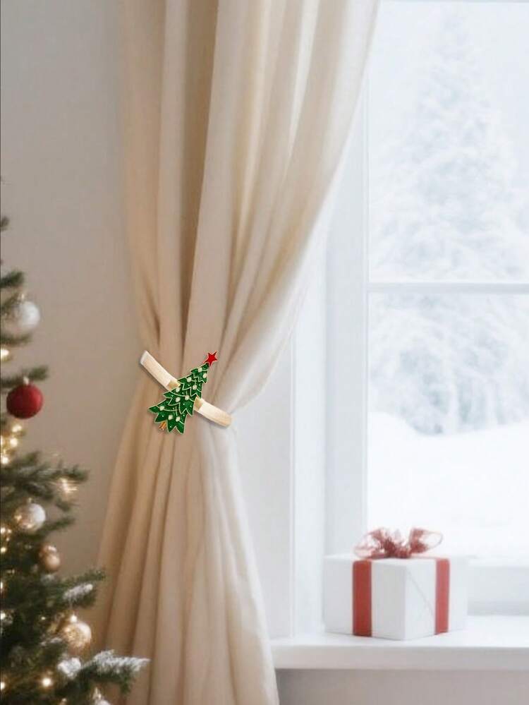 2个装圣诞装饰窗帘扣，圣诞窗帘绑带扣，铝合金弹簧设计，雕花设计，圣诞窗帘绑带，现代风格窗帘固定装饰，新年家居装饰，圣诞窗帘扣，窗户装饰，家居节日装饰，圣诞装饰，房间装饰，圣诞家居装饰 - 彩色 - 查看 2