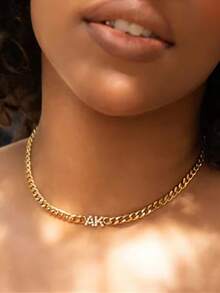 Dây chuyền khắc tên bằng đá Zirconia theo yêu cầu, kiểu Cuban, dây chuyền chữ cái cá nhân hóa, trang sức khắc tên bằng thép không gỉ, quà tặng cho phụ nữ. - Dây chuyền kim cương nguyên khối - Xem 5