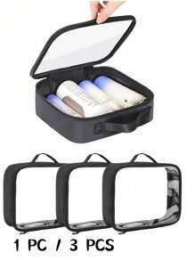 Sac de maquillage transparent avec fermeture éclair, sac cosmétique en PVC transparent, organisateur de voyage portable et imperméable
