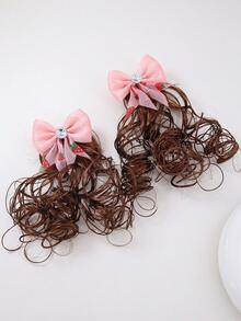 1 Pair Girls Coral Red Strawberry Print Rhinestone Mesh Bow Hair Clips, Cute Princess Style Hair Accessories - Multicolor - View 5