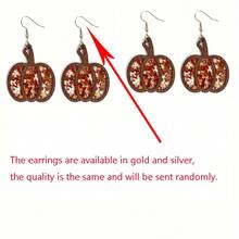 1 对木质南瓜吊坠耳环，亚克力闪光，复古简约风格，橙色女士吊坠耳环，时尚镂空秋季感恩节万圣节珠宝配饰