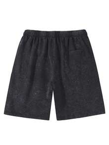 290g Washed Shorts, Double-Sided Printed With Money Aesthetics, Summer Men's Retro Washed Casual Street Sports Shorts, Comfortable And Breathable, Suitable For Daily Wear, Adjustable Drawstring Waist Circumference, Elastic Waistband And Pocket - 黑色 - 查看 6