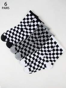 1/2/3/5/Pairs Black And White Checkered Pattern Tube Socks For Men And Women, Personalized Casual Sports Socks, Suitable For All Seasons, Ideal For Outdoors, Parties, Gifts, Gothic Style, School, Soft, Breathable. - Multicolor - View 1
