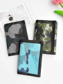 Pared plegable de 3 piezas, estampado de dibujos animados y Camlage, material de poliéster duradero con bolsillo con cremallera y llavero, monedero de uso diario