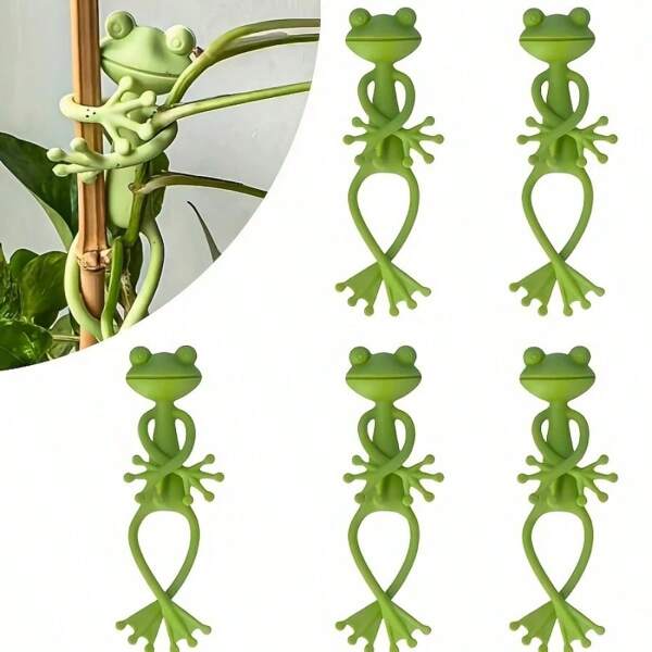 1/5PCS Durable Green Frog Plant Support Pile - Cute Frog Flower Pot Embracing Plant Climbing Fixing Clip, Plastic Garden Decoration, Suitable For Indoor And Outdoor Use, Perfect For Supporting Stem Growth, Frog Garden Decoration, Indoor Plant Support | Fun Garden Accessories | Durable Plastic