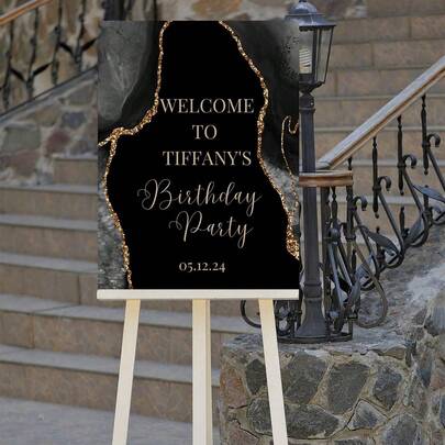 1 tấm - Áp phích sinh nhật ảnh cá nhân hóa phong cách đen, Biển chào mừng sinh nhật cho mọi lứa tuổi, Áp phích sinh nhật, Biển chào mừng sinh nhật bằng đá mã não đen, Trang trí sinh nhật bằng bóng bay, Ảnh biển chào mừng sinh nhật tùy chỉnh, Áp phích vải canvas không khung tùy chỉnh - Nghệ thuật treo tường cá nhân hóa với ảnh của bạn