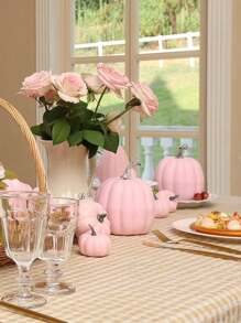 1 套人造南瓜，粉色塑料南瓜，4 种尺寸，适合秋季万圣节、桌面装饰、假南瓜、感恩节、餐桌中心装饰、壁炉架、厨房婚礼朋友赠送派对家居装饰