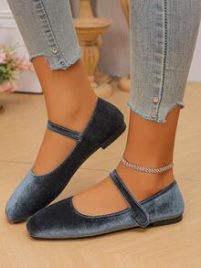 Giày bệt mũi vuông da lộn Cross-Border cỡ lớn EU 35-43, màu be thời trang cho mùa xuân và mùa thu, giày bệt màu xanh lá cây mặc hàng ngày có khóa thích hợp cho trang phục, múa ba lê - Nhung xanh đậm - Xem 3