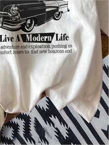 Artsadd Vintage Car Graphic Womans Tshirts, Oversize Casual Tees, Short Sleeve Loose Shirts - trắng - Xem 5