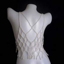 1件甜美女孩时尚仿珍珠吊带简约少女短款上衣 - 白色 - 查看 9