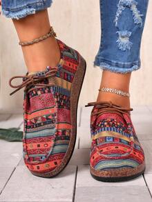 1 Pair Random Floral Print Bohemian Casual Slip-On Shoes, Outdoor Sport Flat Loafers, Spring/Autumn - Multicolor - View 1