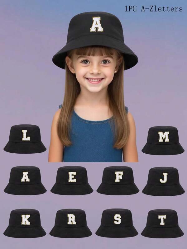 1pc A-Z Letter Cute Baby Bucket Hat, Boys Girls Children Sun Hat Outdoor Kids Panama Cap Clothing Accessories