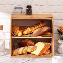 Bamboo Bread Bin With Rolling Shutter Door 2-Layer Bread Storage Box For Kitchen