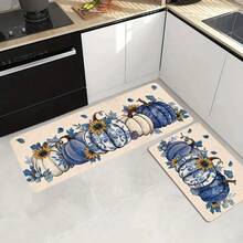 1/2 piezas Alfombras de piso de otoño y Acción de Gracias, alfombras de cocina con patrón clásico azul y blanco o patrón de calabaza, decoración de Acción de Gracias, adecuado para decoración de fiestas, baño, cocina y lavandería, uso en interiores y exteriores, decoración del hogar - Multicolor - Ver 7