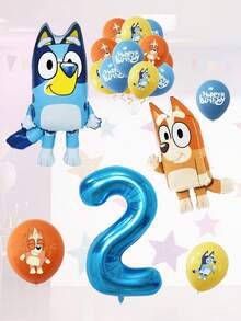 Bluey Birthday Party Decoration Cartoon Foil Balloons, Aluminum Foil Blue Cartoon Foil Balloons, Birthday Party, 1-9 Years Old Blue Number Latex Aluminum Film Balloon Decoration, Birthday, Wedding Party And Gathering Background Wall Decoration Halloween, Christmas - Multicolor - View 15