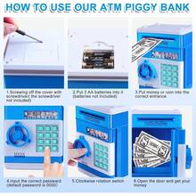 Electronic Piggy Bank Code Lock For Kids Baby Toy, Mini ATM Safe Coin Cash Banks Real Money Saving Box With Password, Auto Money Scroll For Children,Boys Girls Birthday Gift (BLUE) - 藍色 - 查看 6