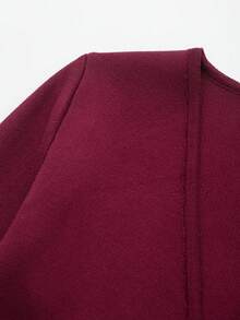 V-Neck Solid Color Casual Knit Sweater With Metal Buttons, Suitable For Spring/Autumn/Winter - Burgundy - View 3