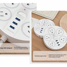 1 Piece Multi-Contact Extension, 3 USB Ports, 5 Contacts, Switch - White - View 7