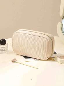 1 个优雅灯芯绒卫生巾袋 - 便携式、耐用的卫生巾袋，带拉链封口，有粉色、灰色、黑色和米色可选，适合旅行和日常使用，旅行必需品 | 优雅拉链封口 | 耐用面料，卫生巾袋