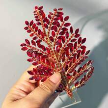 1pc Women Rhinestone Red Bridal Headpiece, Suitable For Wedding, Ceremony, Party Valentine's Day Accessories - Red - View 7