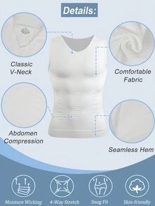 Shapewear Tank Top For Mens Tummy Control Compression V-Neck Vest Underwear Slimming Belly Boobs Gynecomastia Muscle Shirts Body Shaper Undershirts Training Sports Gym Fitness - 白色 - 查看 4