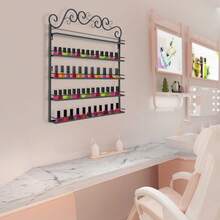 Five Layer Iron Nail Polish Display Rack - Black  Wall-Mounted Metal Nail Polish Display Rack, Simple Floating Wall Mount Shelves, Essential Oil And Perfume Combo Rack, For Nail Salon - Schwarz - Übersicht 6