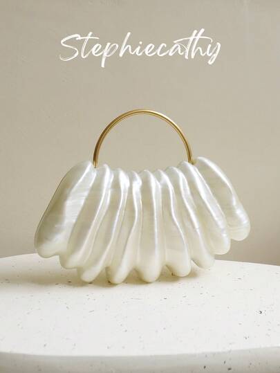 STEPHIECATHY 女士优雅金属手柄新颖造型手提包亚克力晚宴包磁扣硬壳长链斜挎迷你顶部手柄新娘钱包适合婚礼晚宴宴会度假节日礼物