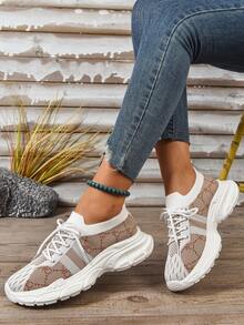 Zapatillas de moda para mujer, zapatos casuales de tela de punto transpirable, zapatos para correr de tela transpirable, zapatos de suela baja para todas las estaciones, zapatos de cordones de unicolor para exteriores, suela suave y cómoda, adecuados para todas las estaciones