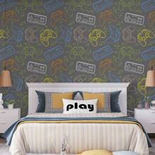 Game Controller Vinyl Adhesive Wallpaper Gray Colored Children's Room Game Room