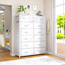 Sturdy 52.2"H  Tall Fabric Dresser With Wood Top & Metal Frame , Multi-Use And Large Capacity Clothes Storage For Bedroom  , White - 白色 - 查看 6